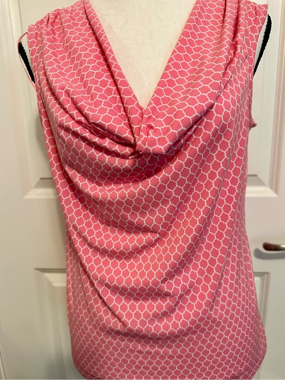 Charter Club Pink & White Geometric Cowl Neck Top